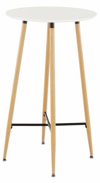 KONDELA Barový stůl, bílá/dub, průměr 60 cm, IMAM