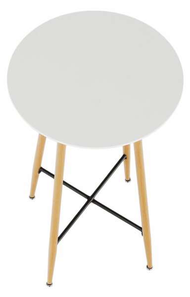 KONDELA Barový stůl, bílá/dub, průměr 60 cm, IMAM