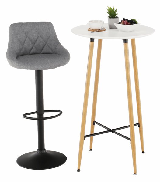 KONDELA Barový stůl, bílá/dub, průměr 60 cm, IMAM