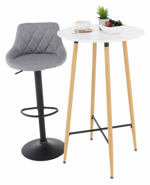 KONDELA Barový stůl, bílá/dub, průměr 60 cm, IMAM