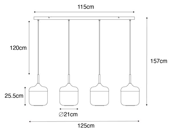 Designové závěsné svítidlo černé se zlatem a kouřovým sklem 4-světlo - Kyan