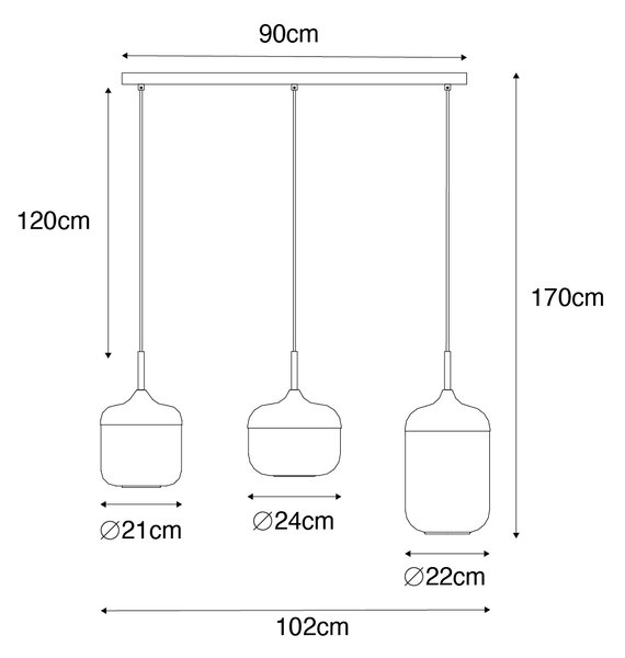 Designové závěsné svítidlo černé se zlatem a kouřovým sklem 3-světlo - Kyan
