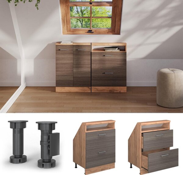 Kuchyňská skříňka pod šikmou střechu Vicco R-Line Ušlechtilá šedá 60 cm se 2 zásuvkami, Model 58226