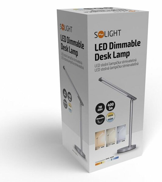 Solight LED stolní lampička, 7W, stmívatelná, změna chromatičnosti, stříbrná barva WO53-S
