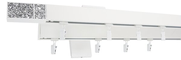 Kovovégarnýže.cz Garnýže Quadrato crystal light bílá lesklá Varianta jednořadá nebo dvouřadá: Jednořadá, Délka: 0-100cm, Uchycení látky: jezdec+šnekový háček