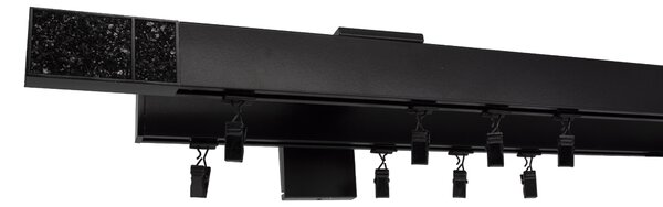 Kovovégarnýže.cz Garnýže Quadrato crystal dark černá matná Varianta jednořadá nebo dvouřadá: Jednořadá, Délka: 0-100cm, Uchycení látky: jezdec+šnekový háček