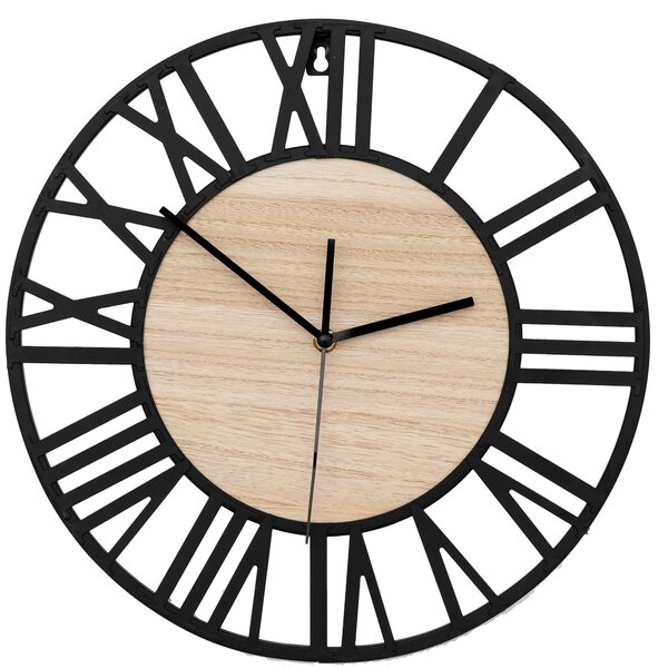Tutumi, kulaté nástěnné hodiny 35 cm kovové/dřevěné MC70902, černá-hnědá, ZEG-08743