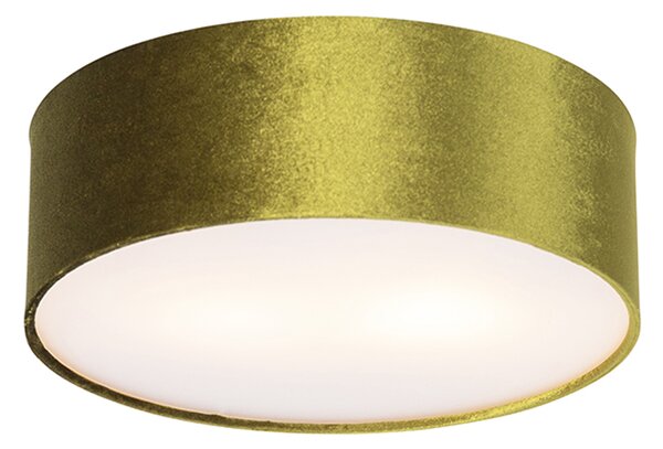 Plafondlamp groen 30 cm met gouden binnenkant - Drum