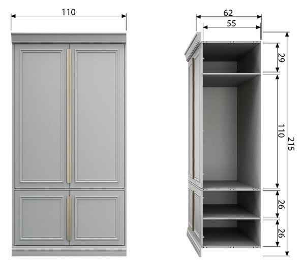 Světle šedá šatní skříň z borovicového dřeva 110x215x62 cm Organize – WOOOD
