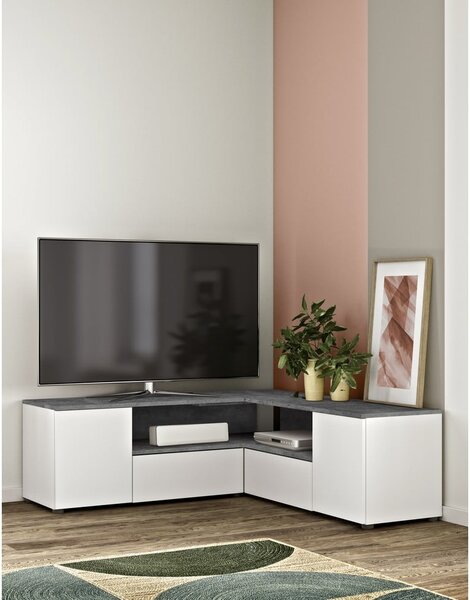 Šedo-bílý TV stolek v dekoru betonu 130x46 cm Angle – TemaHome