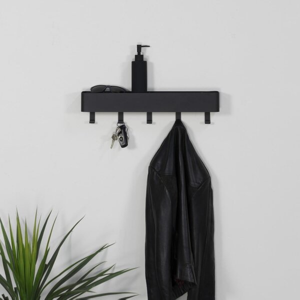 Černý kovový nástěnný věšák s poličkou 52 cm Dax Play – Spinder Design