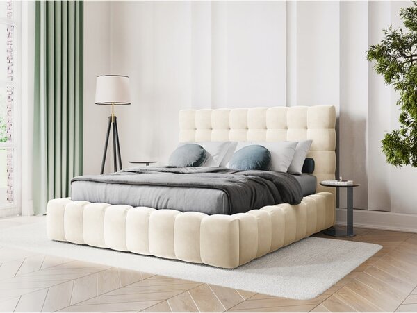 Béžová čalouněná dvoulůžková postel s úložným prostorem s roštem 200x200 cm Bali – Cosmopolitan Design