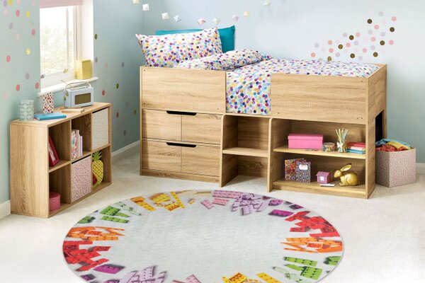 Dětský koberec protiskluzový BAMBINO 38480 Kostky, šedý / žlutý kruh