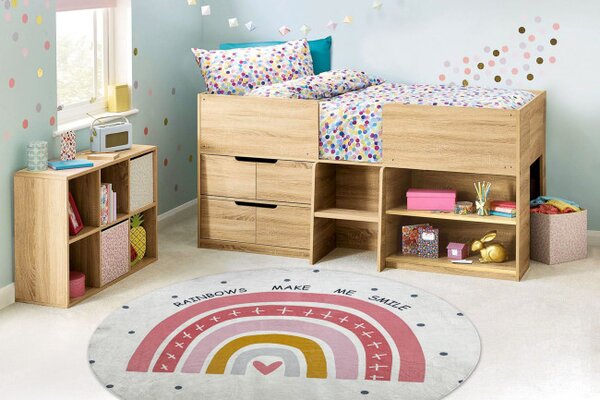 Dětský koberec protiskluzový BAMBINO 47810 Duha, bílý / růžový kruh
