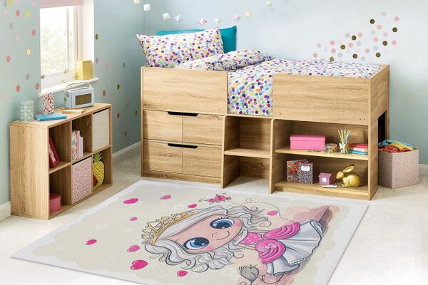 Dětský koberec protiskluzový BAMBINO 43020 Princezna, krémový / růžový