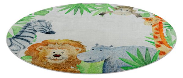 Dětský koberec protiskluzový BAMBINO 54090 Zvířata, bílý / zelený kruh