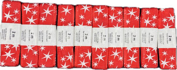 Sada 10x Vánoční stuha červená STARLIGHT RED saténová, skládaná 10x 25mm x 2m (14,-Kč/ks) (7,-Kč/m)
