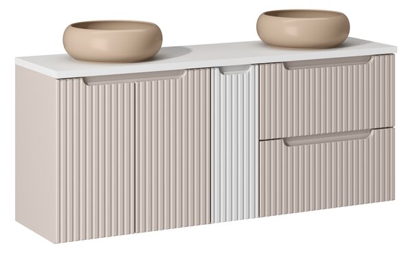 Comad Koupelnová skříňka s deskovými umyvadly set Nova Cashmere 140 kašmír/bílá