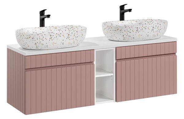 Comad Koupelnová skříňka s deskovými umyvadly set Iconic Rose 140 antická růžová/bílá