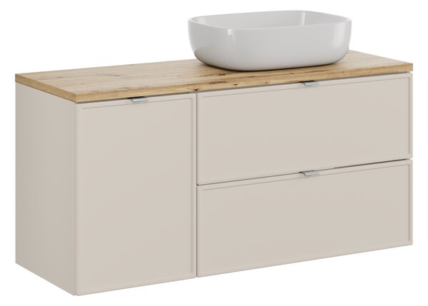 Comad Koupelnová skříňka s deskovým umyvadlem s košem na prádlo set Bella Cashmere 120 kašmír/dub artisan