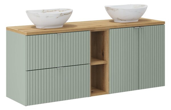 Comad Koupelnová skříňka s deskovými umyvadly Line Reed Green 140 rákosově zelená/dub coast evoke