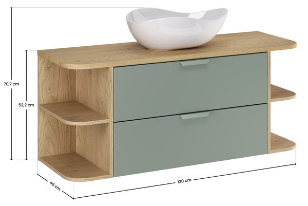 Comad Koupelnová skříňka s deskovým umyvadlem Aster Green 120 zelená/dub cremona
