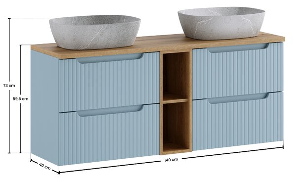 Comad Koupelnová skříňka s deskovými umyvadly set Nova Denim 140 denim/dub coast evoke