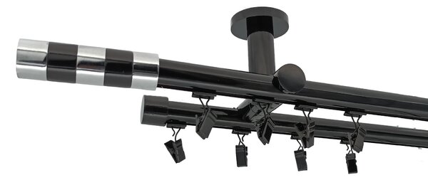 Kovovégarnýže.cz Stropní garnýž Imperial broadway 19 mm černá lesklá Varianta jednořadá nebo dvouřadá: Jednořadá, Uchycení látky: jezdec s háčkem, Délka garnýže Broadway: 160 cm