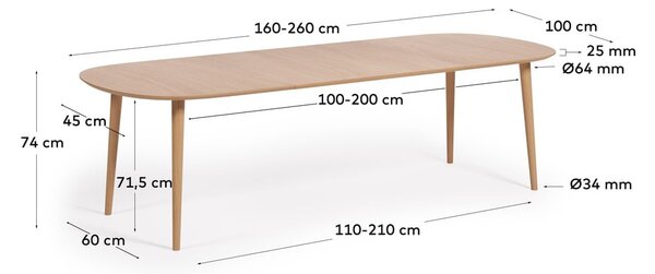 Kulatý rozkládací jídelní stůl v dekoru dubu v přírodní barvě ø 160 cm Oqui – Kave Home