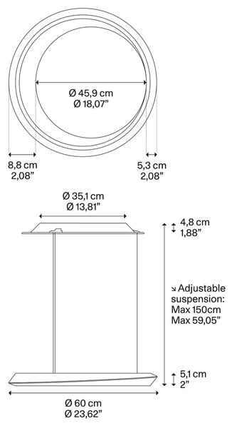 Lodes Závěsné LED svítidlo TIDAL, 33W, ø 60 cm, CRI90 Barva: Bílá + bílá montura, Teplota světla: 2700K - teplá bílá, Stmívání, řízení: TRIAC (lze použít i bez stmívání)