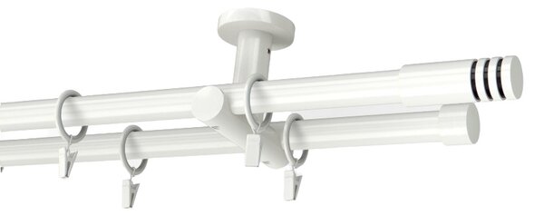 Kovovégarnýže.cz Stropní garnýž Malibu modern 19 mm bílá lesklá Varianta jednořadá nebo dvouřadá: Jednořadá, Délka: 120 cm, Uchycení látky: Kroužky s žabkou