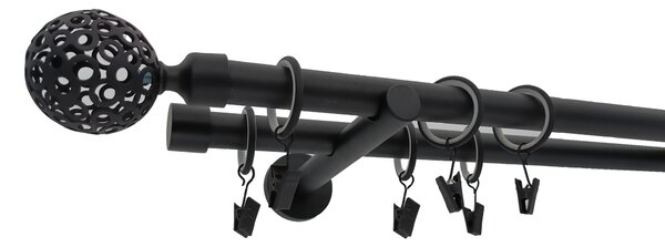 Kovovégarnýže.cz Garnýž Huglo modern 19 mm černá matná Varianta jednořadá nebo dvouřadá: Jednořadá, Délka: 120 cm, Uchycení látky: Kroužky s žabkou