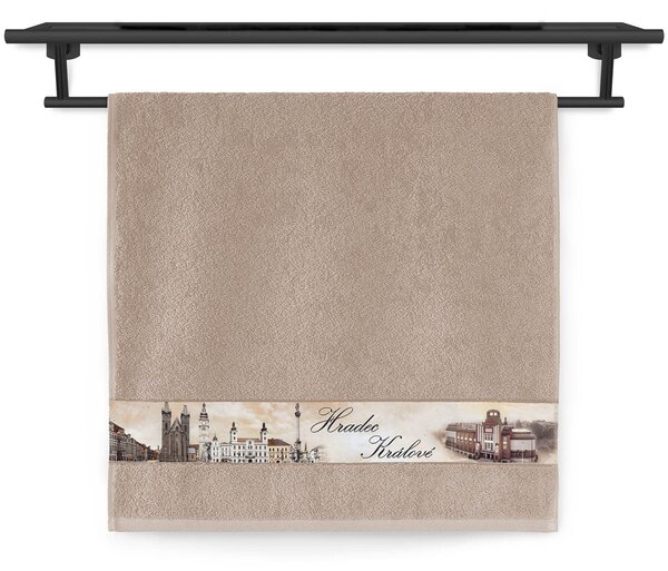 Ručník Veba NORA tisk město Hradec Králové nugátová Velikost: 50x100 cm
