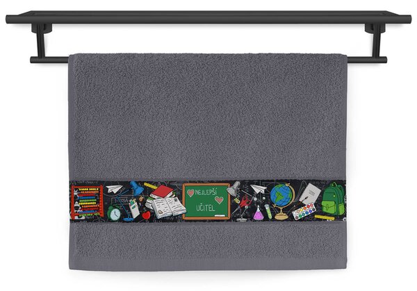 Ručník Veba RUJANA tisk Školní tabule - nejlepší učitel tmavá šedá Velikost: 30x50 cm