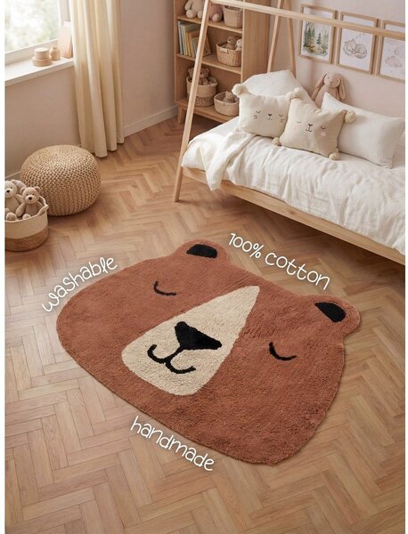 Hnědý pratelný/ručně tkaný bavlněný dětský koberec 101x120 cm Snuggle Benni – Hanse Home