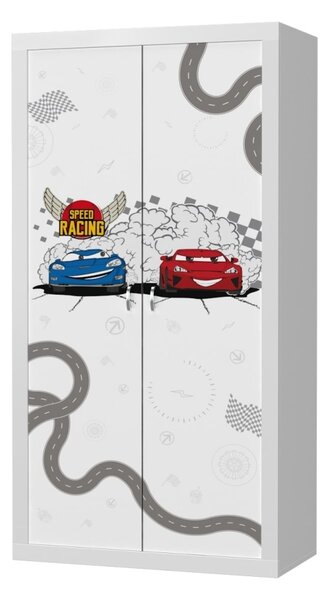 Šatní skříň FILIP 2D s motivem BLESK MCQUEEN - Auta/Cars (Bílá)