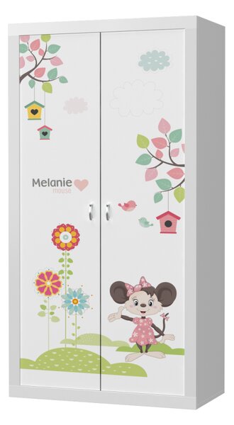 Šatní skříň FILIP 2D s motivem MYŠKA MINNIE (Bílá)