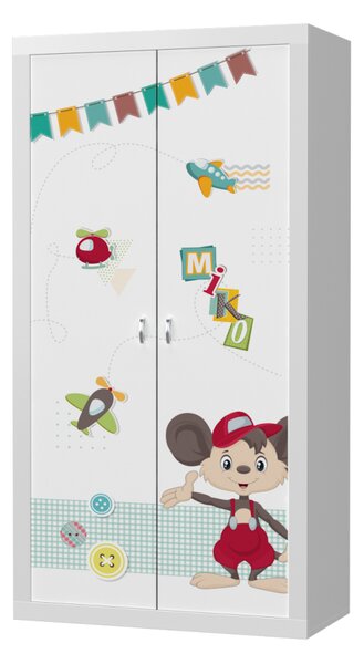 Šatní skříň FILIP 2D s motivem MYŠÁK MICKEY (Bílá)