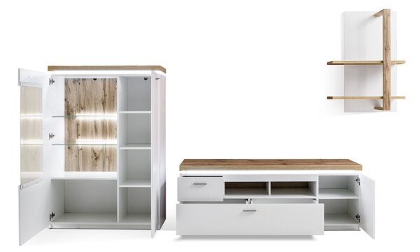 Obývací stěna CALI II (Bílá + Dub)