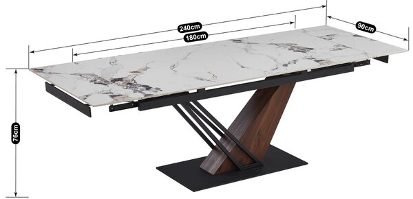 JAKS Rozkládací stůl Rex 180 - 240 cm ořech bílý mramor