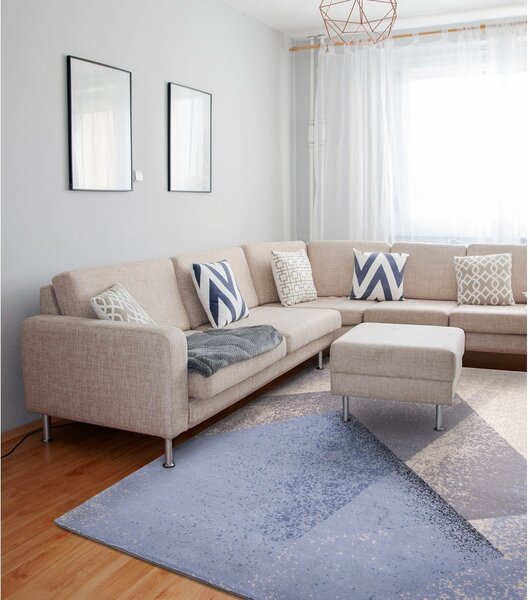 Světle modrý vlněný koberec 133x180 cm Folds – Agnella