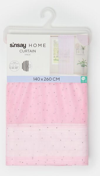 Sinsay - Poloprůhledná záclona na řasící pásce s kamínky - pastelová růžová