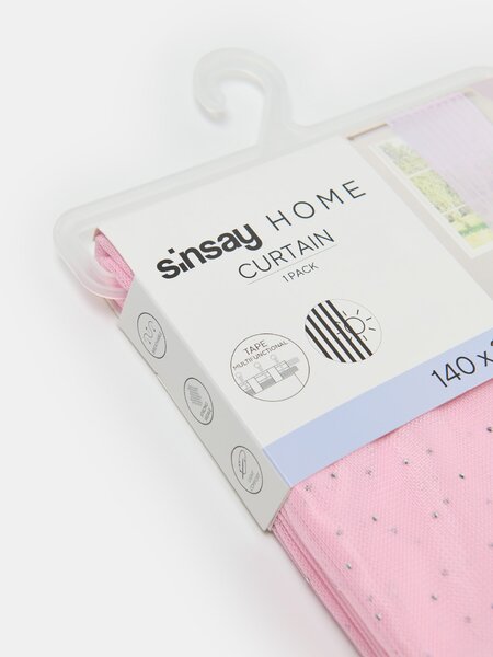 Sinsay - Poloprůhledná záclona na řasící pásce s kamínky - pastelová růžová