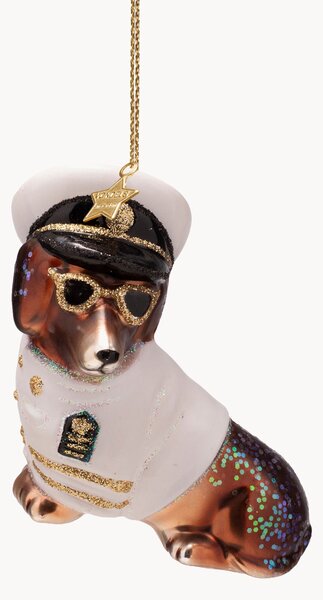 Ručně foukaná vánoční ozdoba Captain Dog
