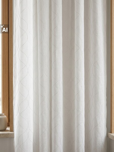 Sinsay - Sada záclon na řasící pásce s lesklou geometrickou výšivkou 2 pack - bílá