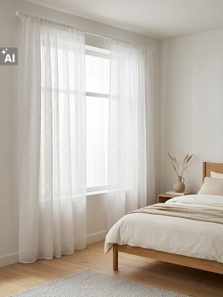 Sinsay - Sada záclon na řasící pásce s lesklou geometrickou výšivkou 2 pack - bílá
