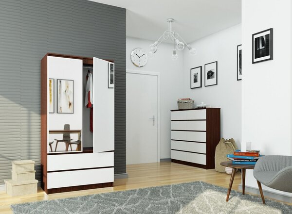 Šatní skříň s otočnými dveřmi a zrcadlem 90 cm wenge / bílá