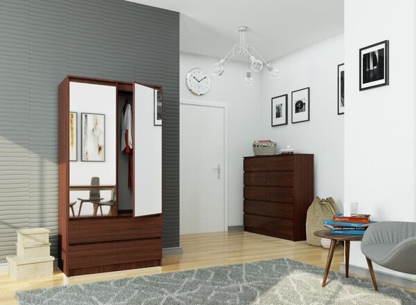 Šatní skříň s otočnými dveřmi a zrcadlem 90 cm wenge