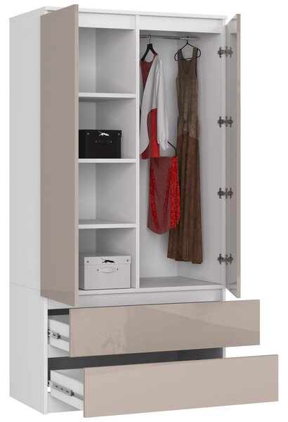 Šatní skříň s otočnými dveřmi 90 cm - bílá / cappucino lesklá