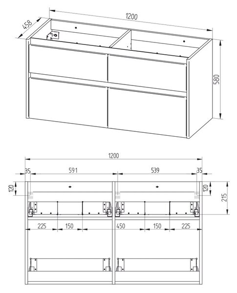 Mereo, Mereo Opto, koupelnová skříňka s keramickým umyvadlem 121 cm, dub Riviera, MER-CN923